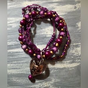 💍 Chic Purple Beaded Bracelet with glass Heart Charm